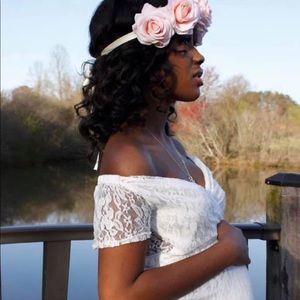 elegant white maternity lace dress